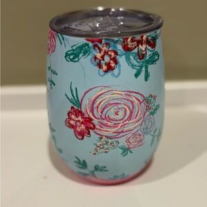Matilda Jane Blue Small Tumbler Cup with Red and Pink Floral Design